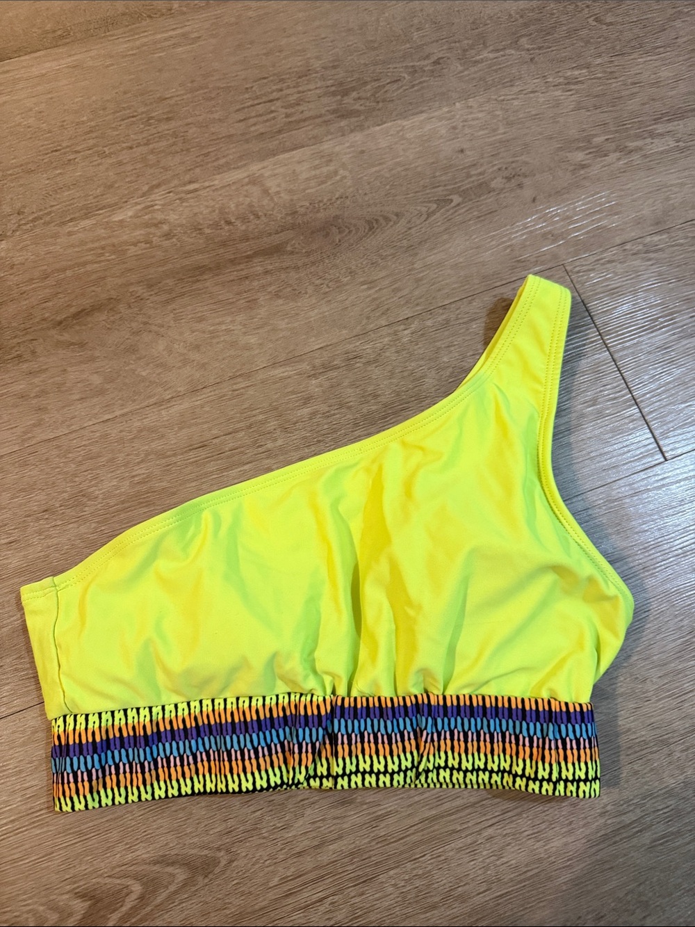 SHEIN Neon Lime One-Shoulder Swim Top